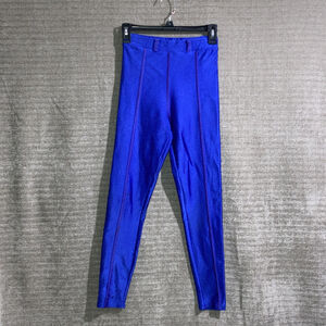 Vintage 70s Blue Satin Spandex Shiny Disco Pants Jeans Hi Rise Belt Loops M